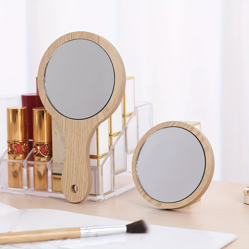 Handheld Cosmetic Mirror Beauty Salon Wooden Beauty Mirror