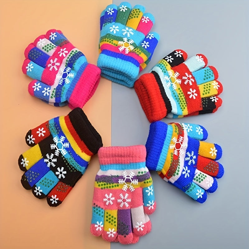 Kids Snowflakes Five Fingers Plus Velvet Gloves