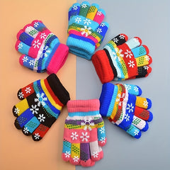 Kids Snowflakes Five Fingers Plus Velvet Gloves
