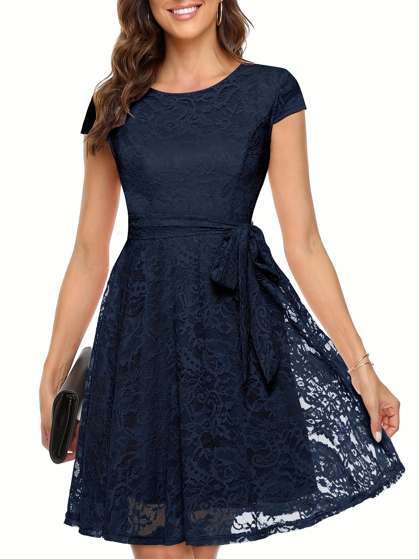 Floral Lace Bridesmaid Dress Short Sleeve Dress Wedding Party