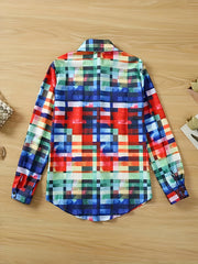 Colorblock Plaid Button Up Blouse
