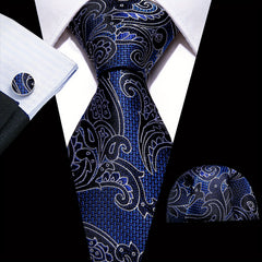 Barry Wang Men Ties Woven Silk Pocket Square Cufflinks Necktie Set