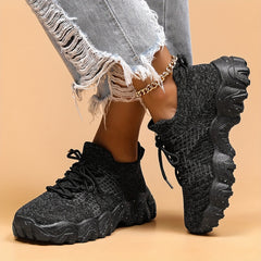 Women's Lightweight Woven Sneakers Breathable Lace Up Running Shoes
