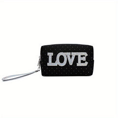Queen Love Letter Cosmetic Toiletry Bag with Rhinestone Varsity Patches