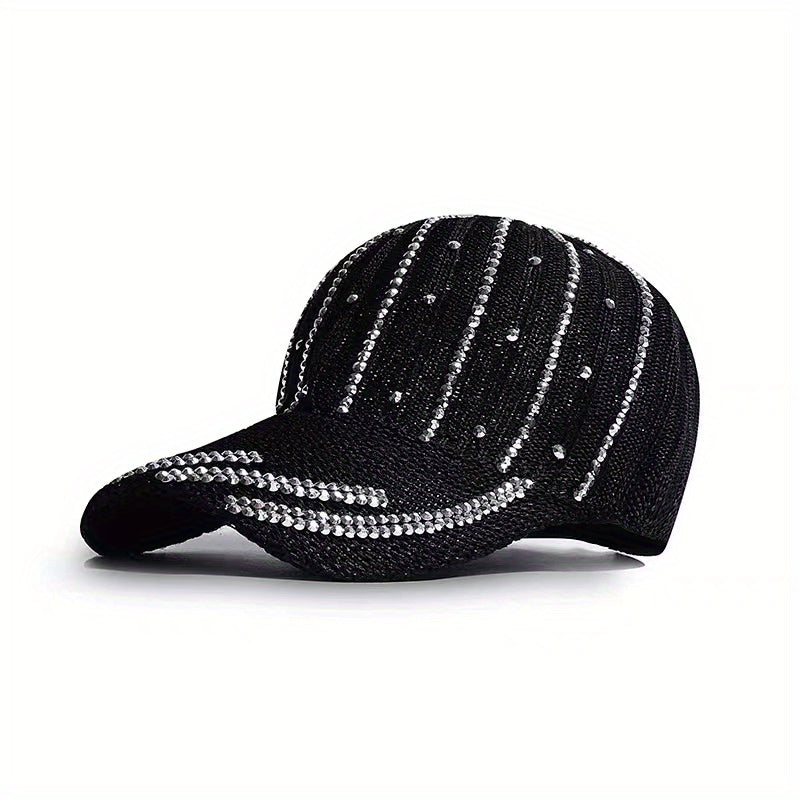 Striped Rhinestone Baseball Cap Hip Hop Knitted Sun Hat
