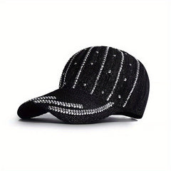 Striped Rhinestone Baseball Cap Hip Hop Knitted Sun Hat