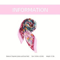 Boho Floral Print Square Scarf Pink Silk Bandana Head Wrap