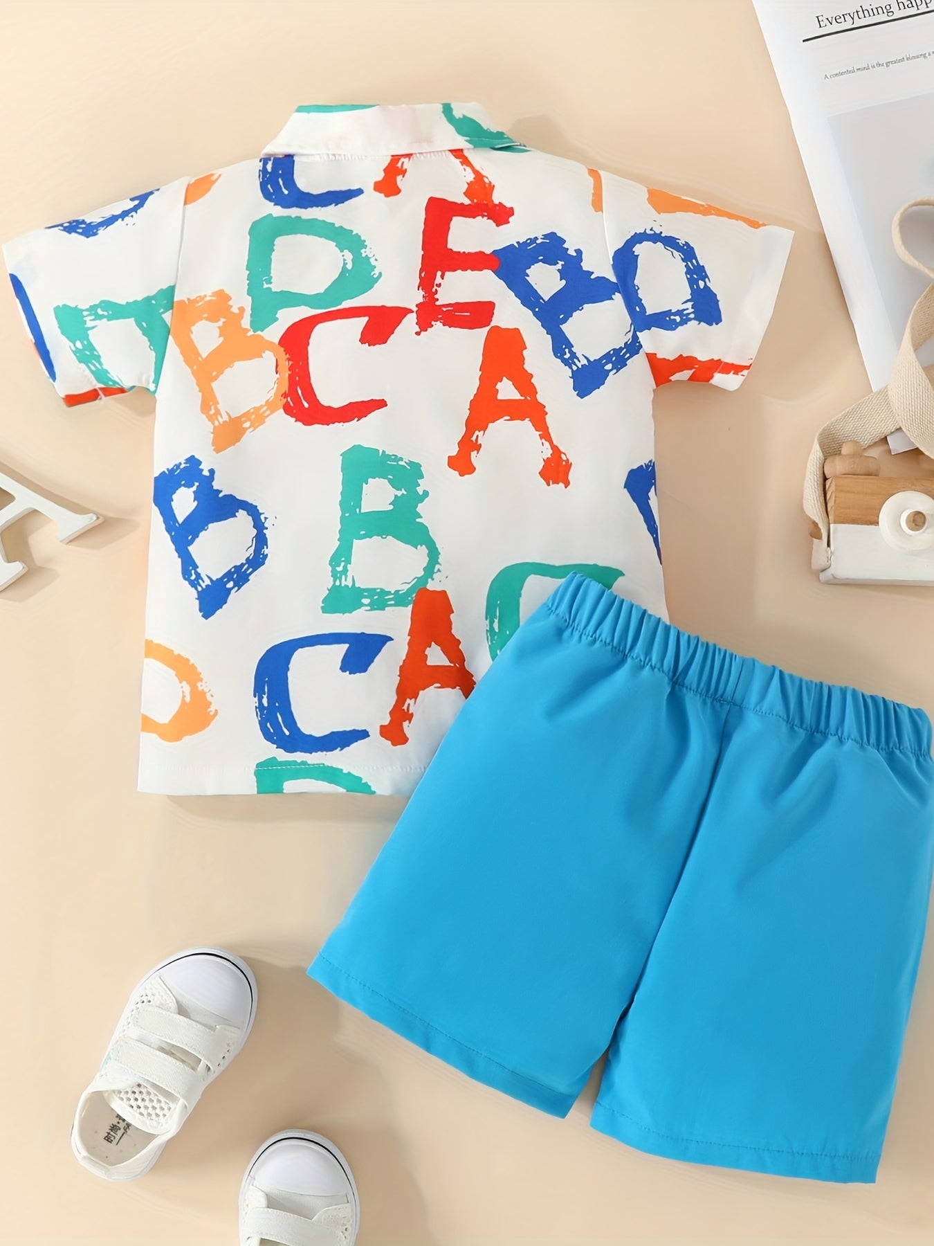 Boys Colorful Letter Pattern Casual Outfit Shirt & Shorts Set