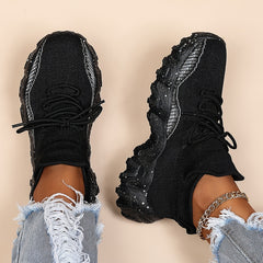 Women's Anti-slip Knit Sneakers Low Top Lace Up Casual Shoes