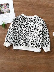 Leopard Letter Print Sweatshirt Round Neck Long Sleeve