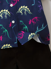Boys Dinosaur Print Short Sleeve Shirt & Shorts Set for Summer