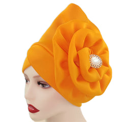 Faux Jade Alloy Turban Cap Flower Layer Wrinkled Hijab Hair Accessories