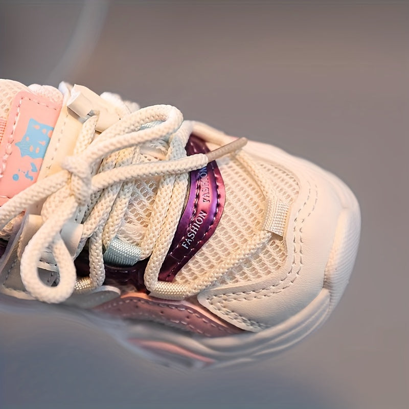 Girls' Striped Mesh Running Shoes - Lace Up - Ages 1-6