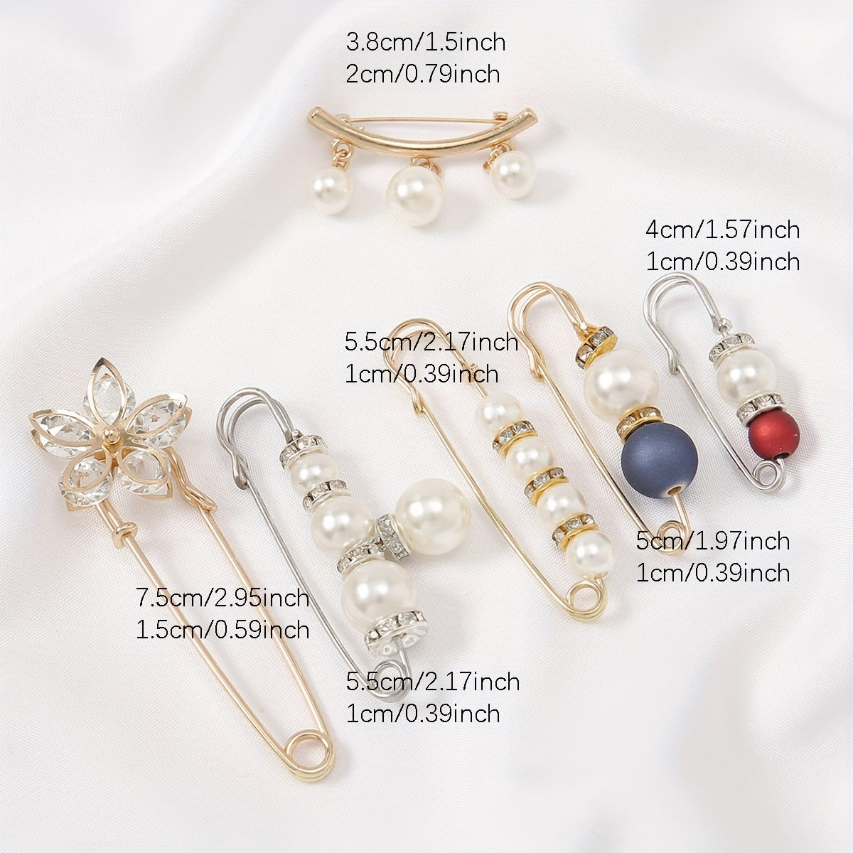 5pc Rhinestone Brooches Pearl Sweater Shawl Clips Scarf Buckles