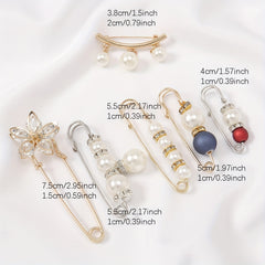 5pc Rhinestone Brooches Pearl Sweater Shawl Clips Scarf Buckles