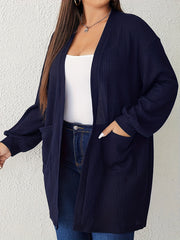 Solid Waffle Pattern Long Sleeve Open Front Cardigan