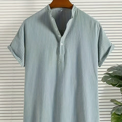 Stripe Print Men s Casual Short Sleeve Shirt For Summer Vacation