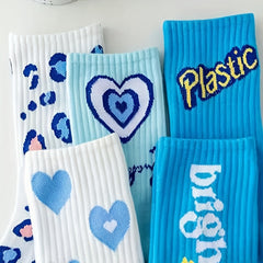 Heart & Letter Print Sports Socks, Women's Stockings