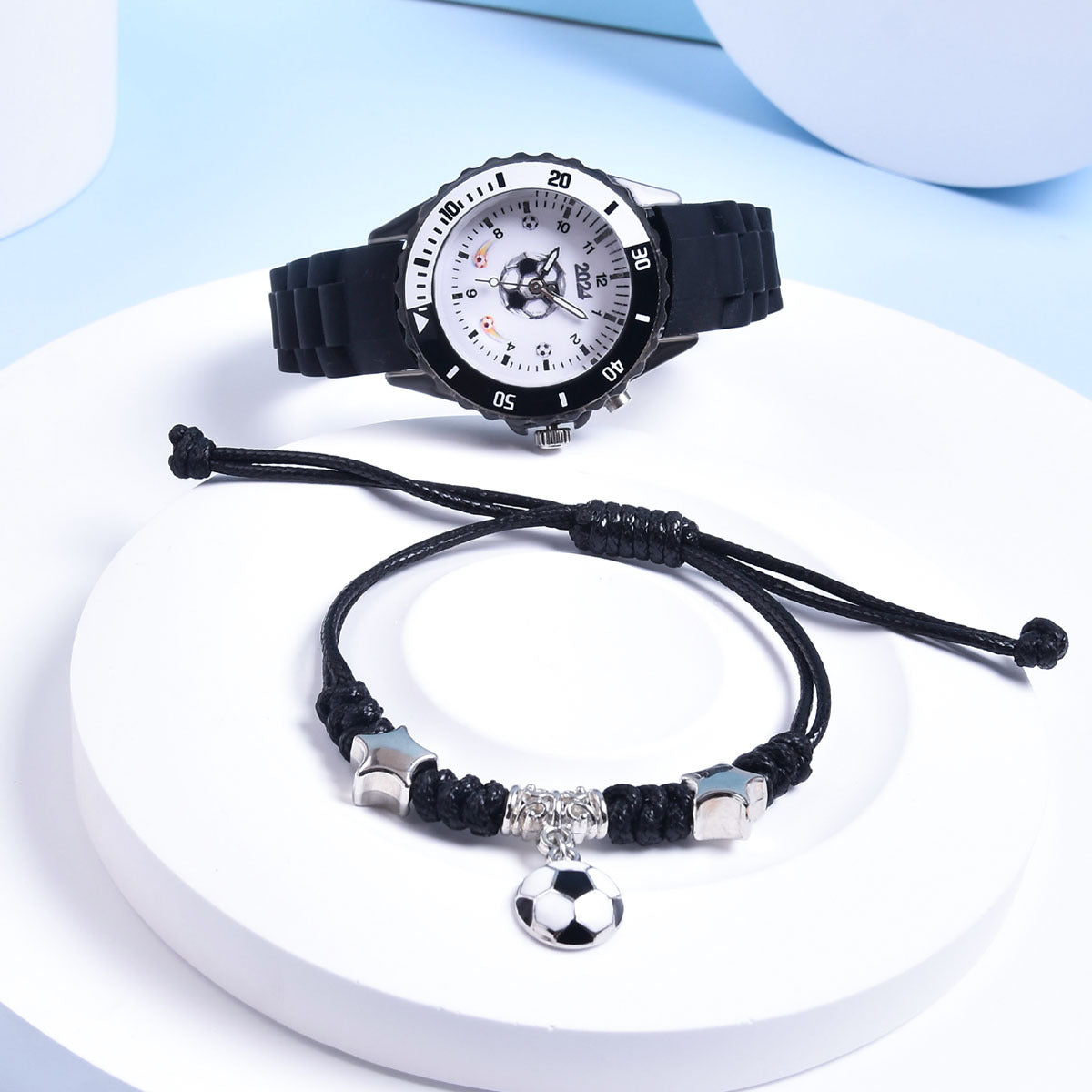 Boys' Soccer Sports Watch LED Glow Wristwatch & Bracelet Set