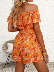 Floral Off Shoulder Jumpsuit Tie Front Romper