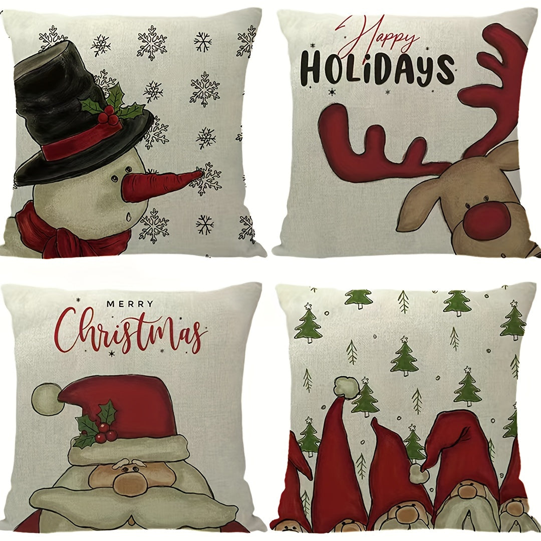 4pcs Christmas Pillow Covers for Living Room Sofa & Outdoor Camping