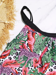 Vacay Tankini Set Leopard & Tropical Print Cami Top & Shorts Swimsuit