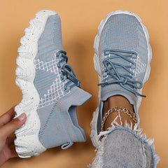 Women's Lightweight Woven Sneakers Breathable Lace Up Running Shoes