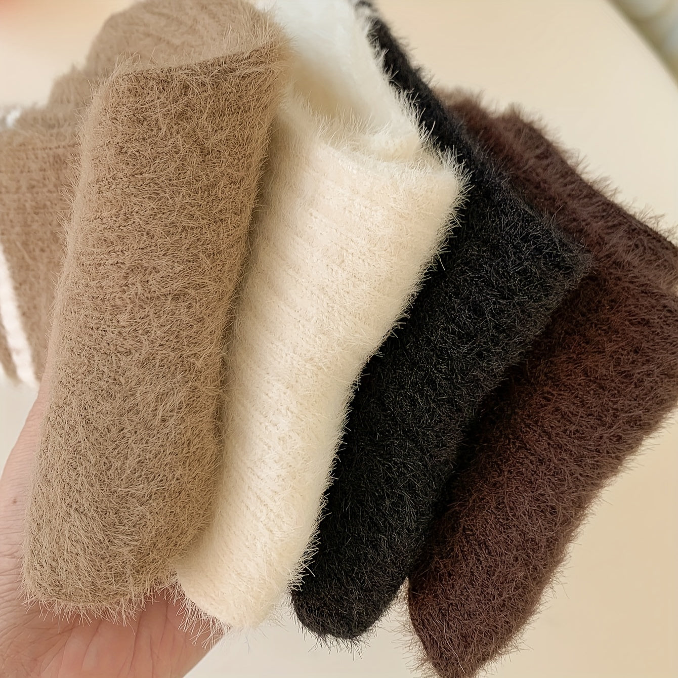 6 Pairs Striped Fuzzy Socks Warm Mid Tube Stockings