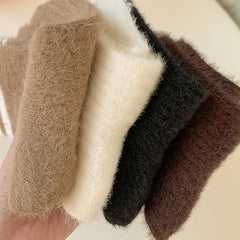 6 Pairs Striped Fuzzy Socks Warm Mid Tube Stockings