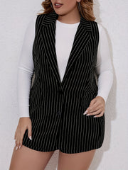 Striped Sleeveless Blazer & Shorts Suit Set Women Plus 2pcs Suit