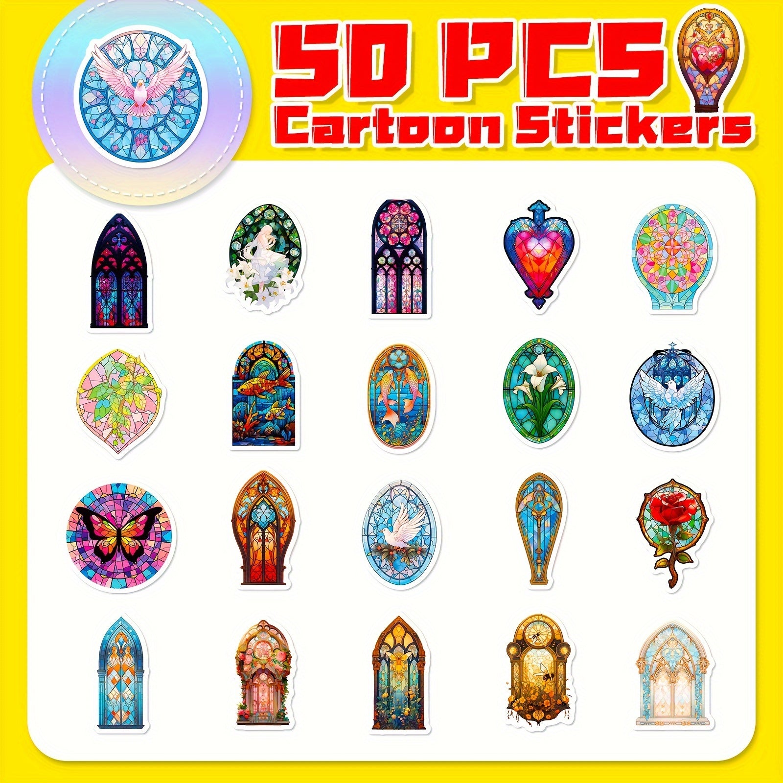 50pcs Cartoon Blooming Baroque Window Series Stickers For DIY