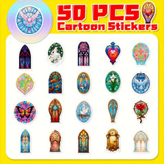 50pcs Cartoon Blooming Baroque Window Series Stickers For DIY