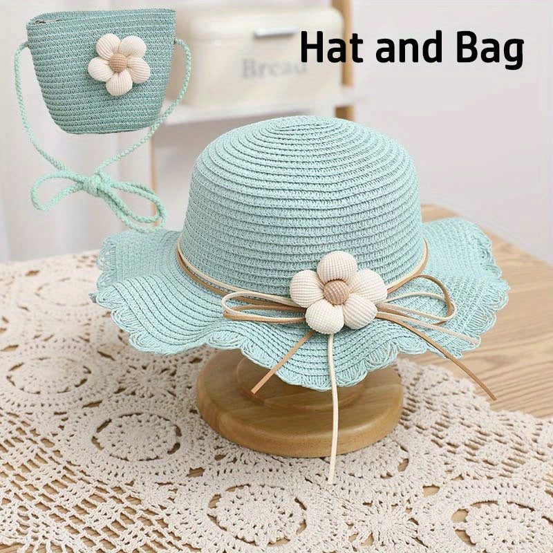 Ruffled Straw Hat & Crossbody Bag Set Girls Accessories