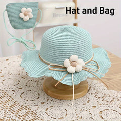 Ruffled Straw Hat & Crossbody Bag Set Girls Accessories
