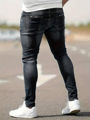 Slim Fit Tapered Jeans Mens Casual Street Style Distressed Denim Pants