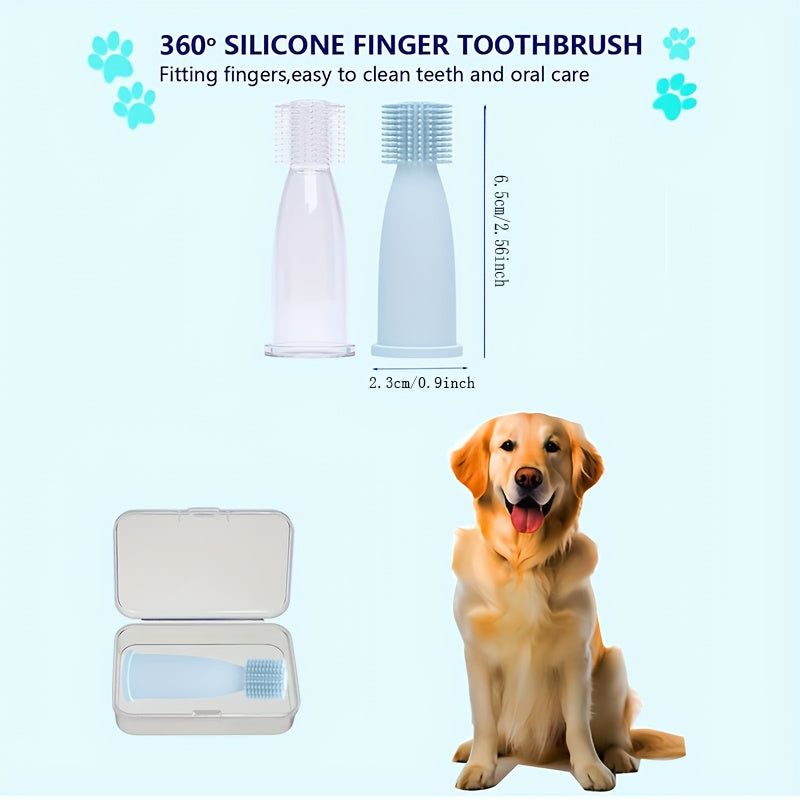 2pcs Soft Silicone Dog Finger Toothbrush With Storage Box for Dental Care