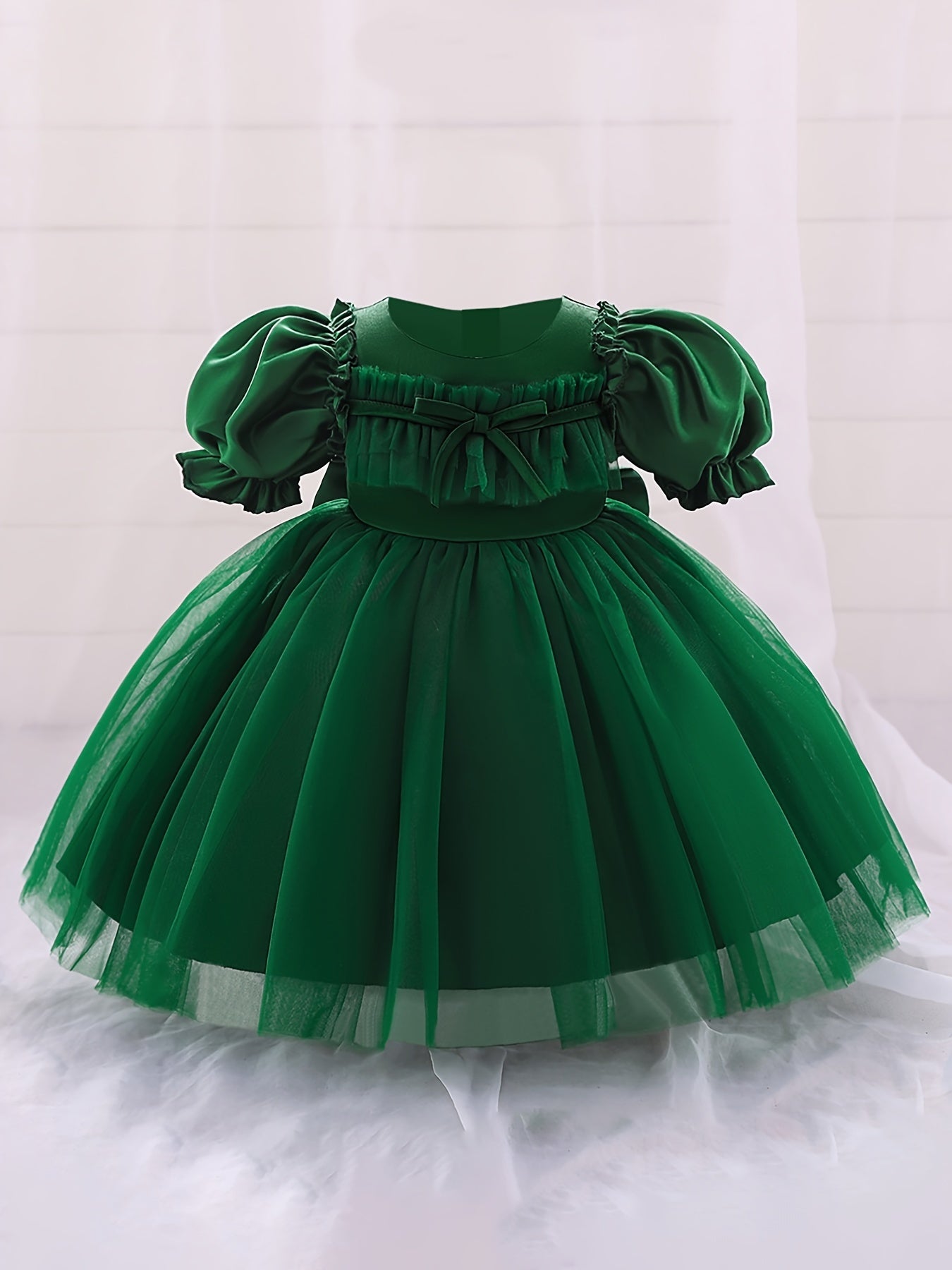 Mesh Puffy Gown Dress for Christening Wedding Flower Girl Princess