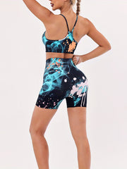 2Pcs Splatter Print Yoga Set Crop Top & High Waist Pant
