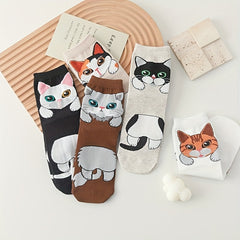 5 Pairs Cartoon Cat Socks Women's Stockings Hosiery