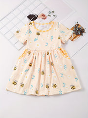 Toddler Girls Bee Floral Print Dress With Pocket