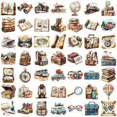 50pcs Vintage Travel Stickers Retro Adventure Designs Self Adhesive Decals