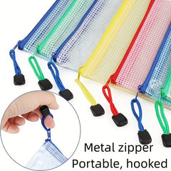 10pcs Mixed A4 & A5 Mesh Zip File Bags for School & Office Supplies