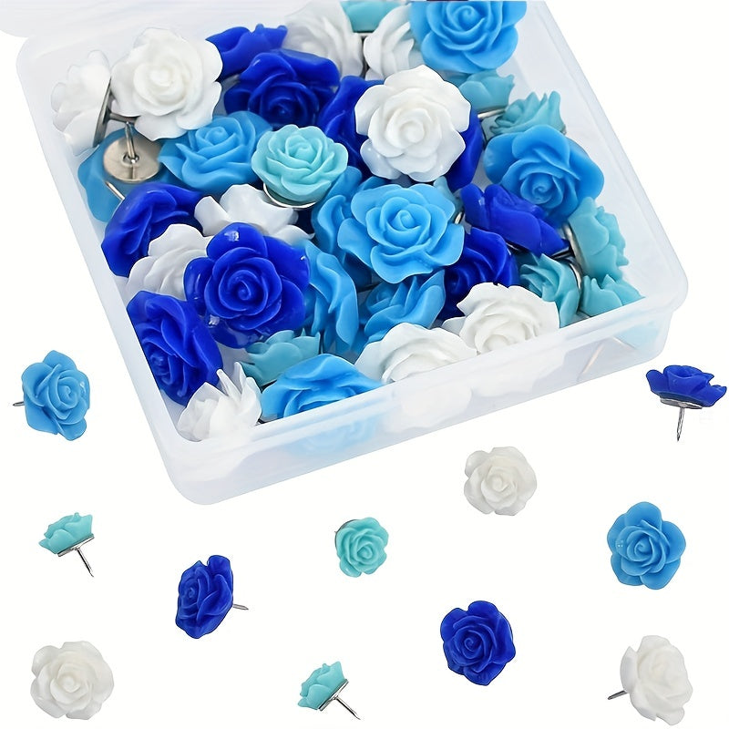 60pcs Gradient Rose Flower Push Pins for School Home Office