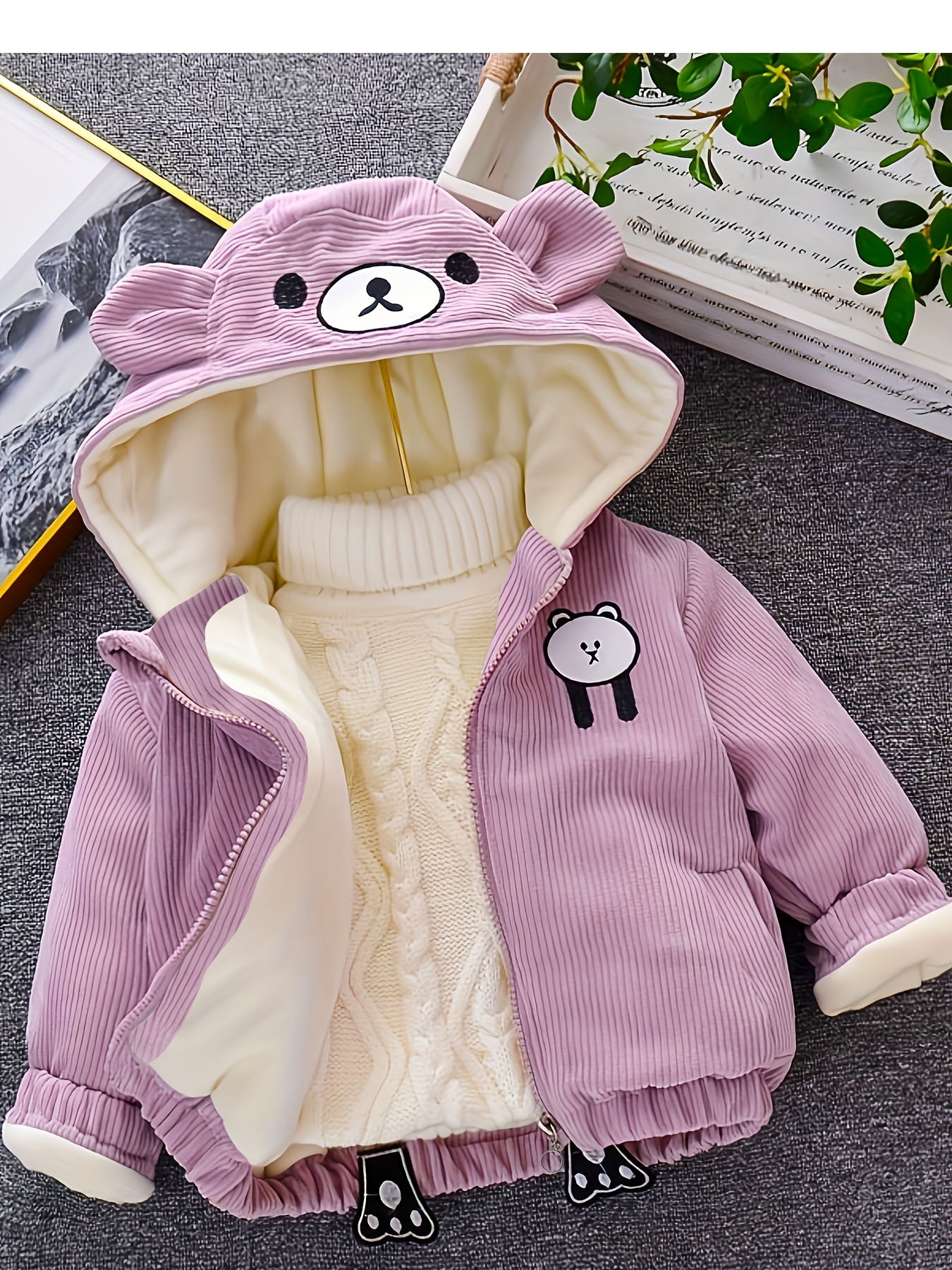 Kids Winter Thick Bear Coat Baby Corduroy Hooded Jacket