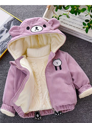 Kids Winter Thick Bear Coat Baby Corduroy Hooded Jacket