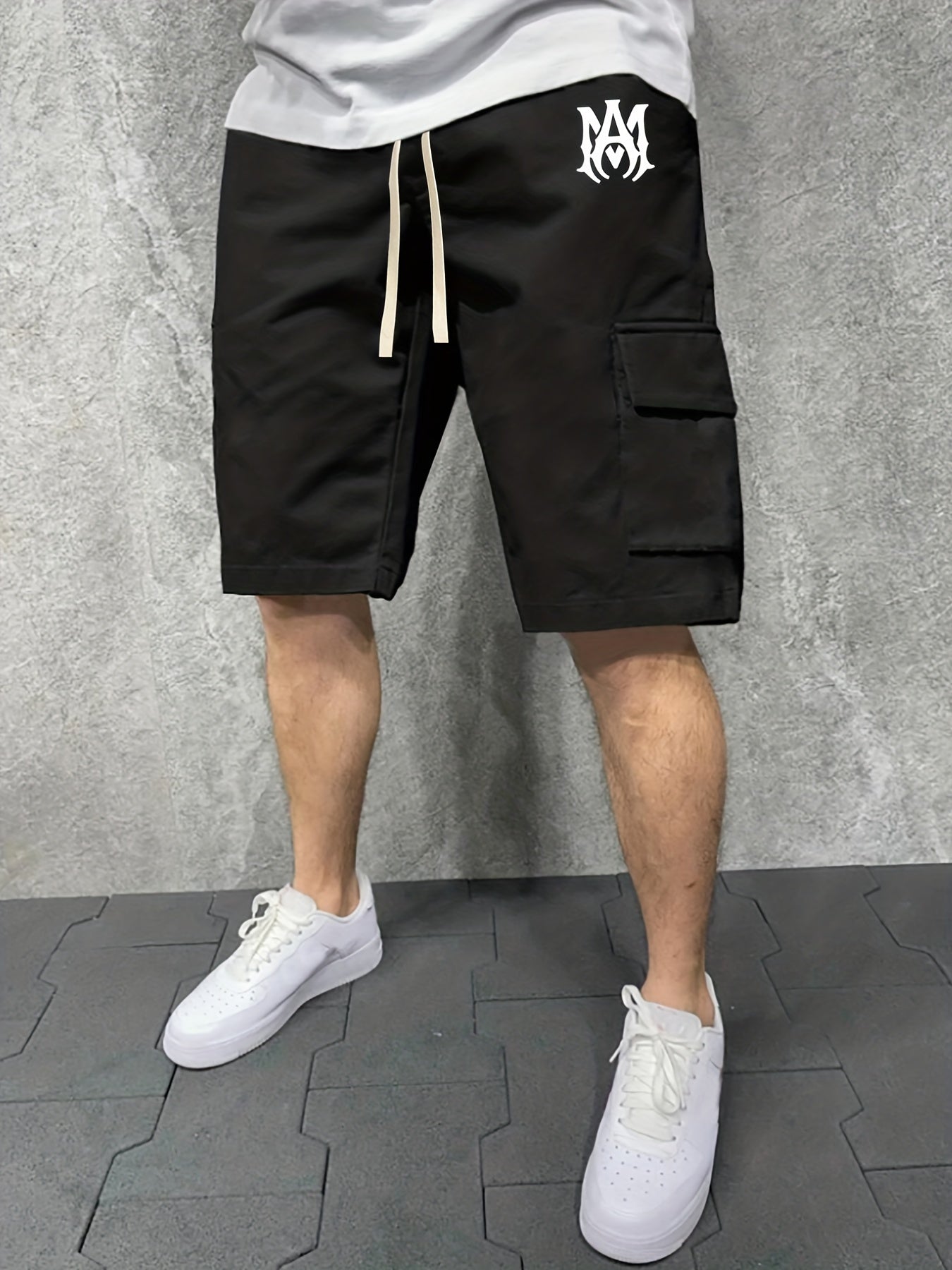 Men's Solid Comfy Cargo Shorts Summer Elastic Waist Drawstring