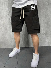 Men's Solid Comfy Cargo Shorts Summer Elastic Waist Drawstring