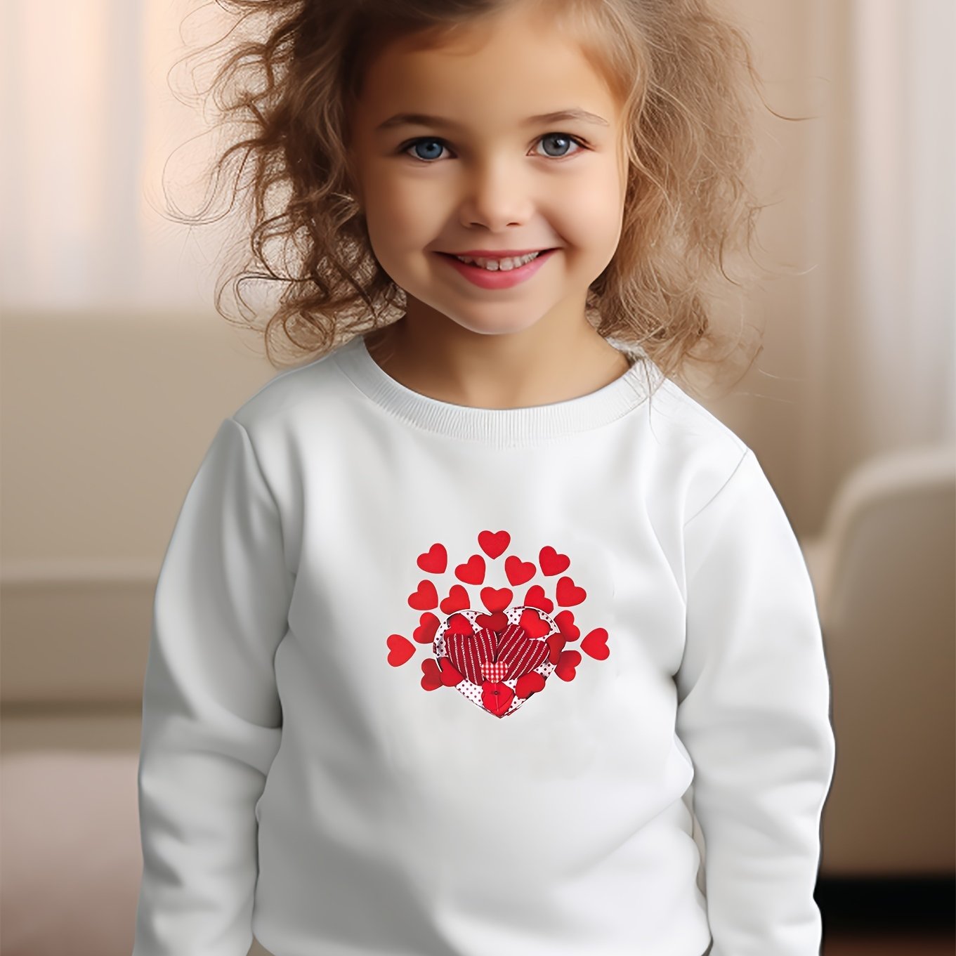 Girls Hearts Pattern Crew Neck Sweatshirt Spring Fall Christmas Gift