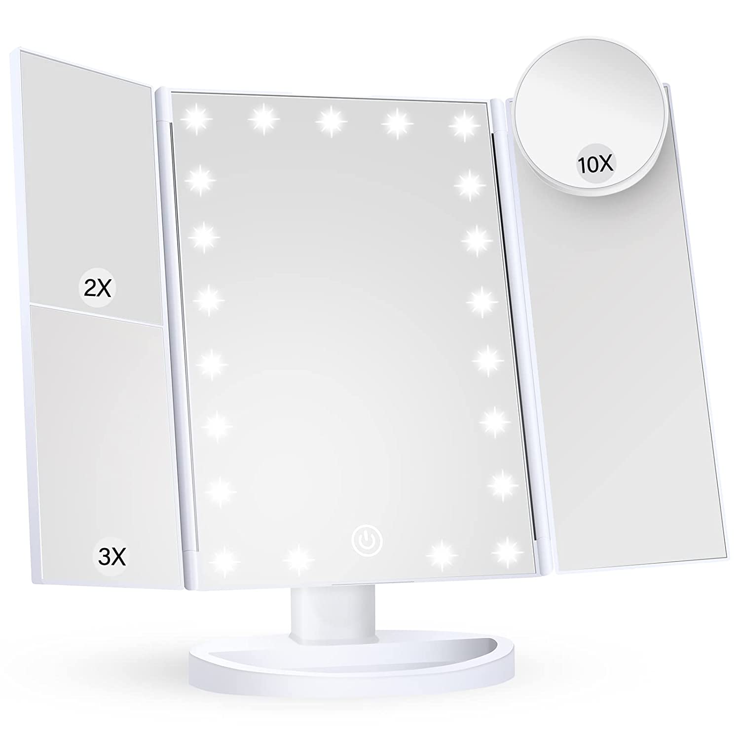 LED Makeup Mirror 1x2x3 Magnification Touch Control Dual Power Supply