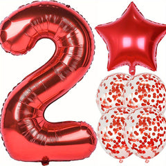 Red Birthday Balloon Set - 40" Giant, 18" Star, 12" Confetti Balloons